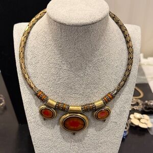 Chico's Gold and Orange Statement Necklace